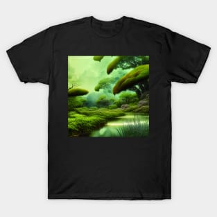 Digital Painting Scene Of a Lake Between Many Plants, Amazing Nature T-Shirt